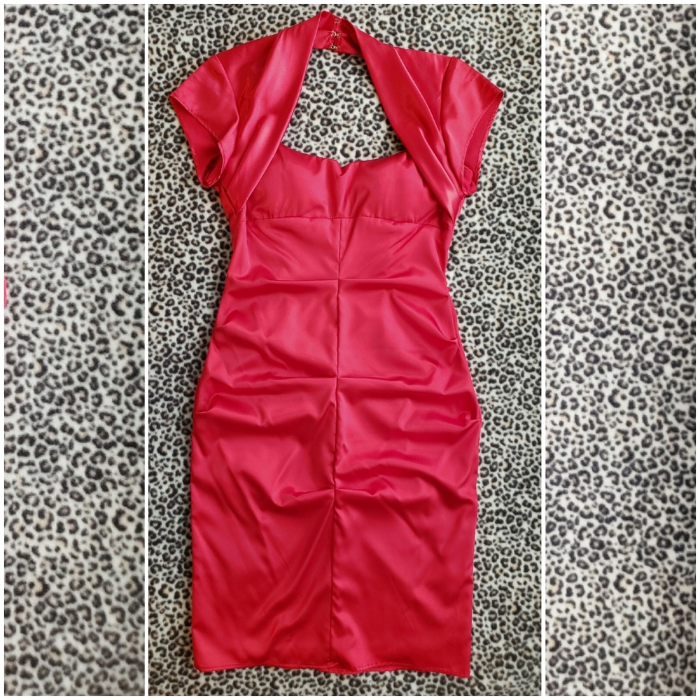 Betsy & Adam By Linda Bernell Bright Primary Red Cap Sleeve Cocktail Dress Sz 10